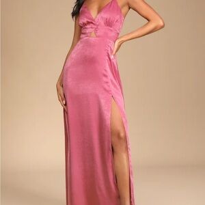 NWT Lulu’s Endless Elegance Marsala Satin Sleeveless Maxi Dress